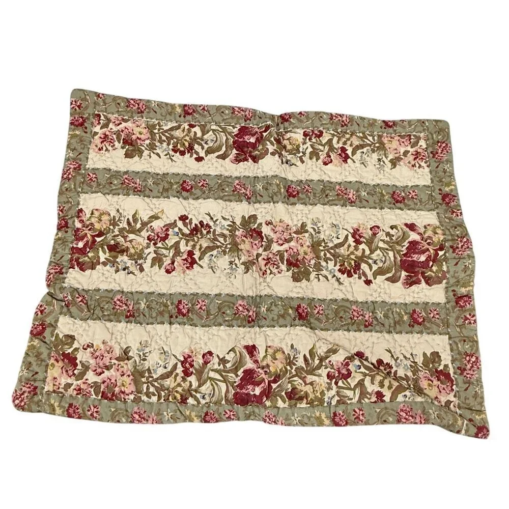 LL BEAN Quilted Pillow Sham Green Floral Rustic Farmhouse Standard Pillowcase Co